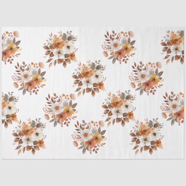Papier Mousseline Aquarelle Automne Floral Papier Tissu (Recto)