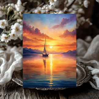 Papier Mousseline Aquarelle bateau vintage au lever du soleil