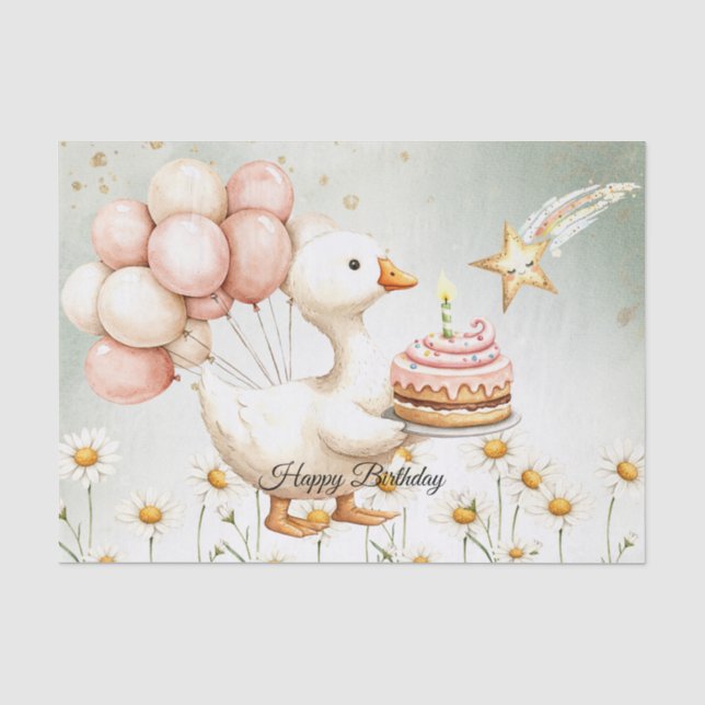 Papier Mousseline Aquarelle Bébé Oie blanche Anniversaire fête migno (Recto)
