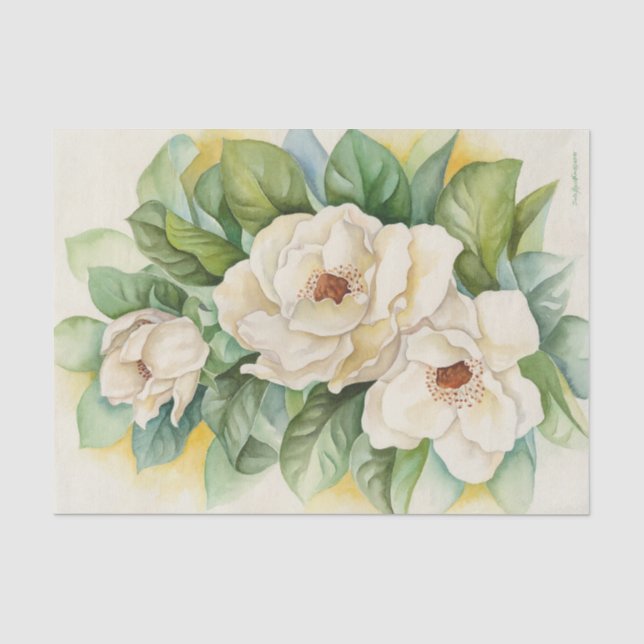 Papier Mousseline Aquarelle blanche de Magnolia découpage florale (Recto)