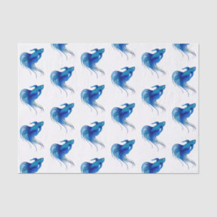Papier Mousseline Aquarelle bleu Betta Fish