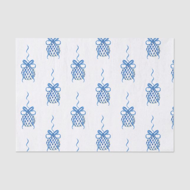 Papier Mousseline Aquarelle Bleu Chinoiserie Ornements Noël (Recto)