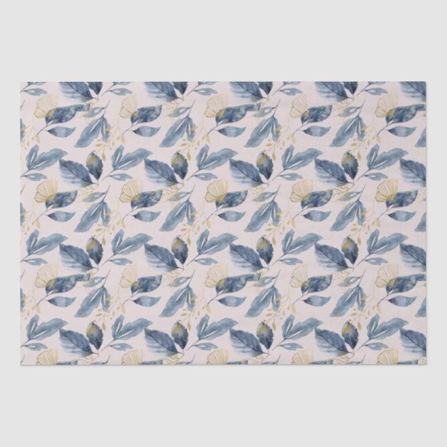 Papier Mousseline Aquarelle bleu et or Feuille simple (Recto)