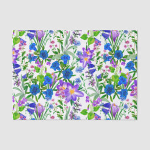 Papier Mousseline Aquarelle bleu et violet Fleurs du jardin