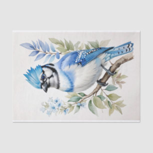 Papier Mousseline Aquarelle Bleu Jay Bird sur branche d'arbre