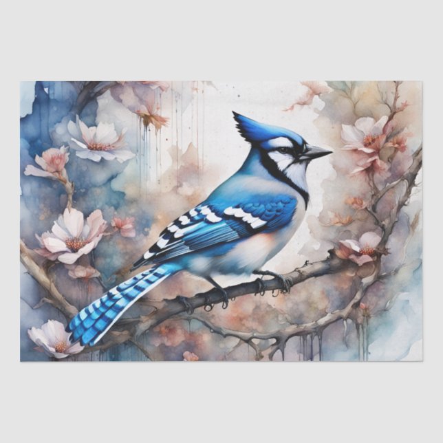 Papier Mousseline Aquarelle bleu Jay Cherry Blossoms (Recto)