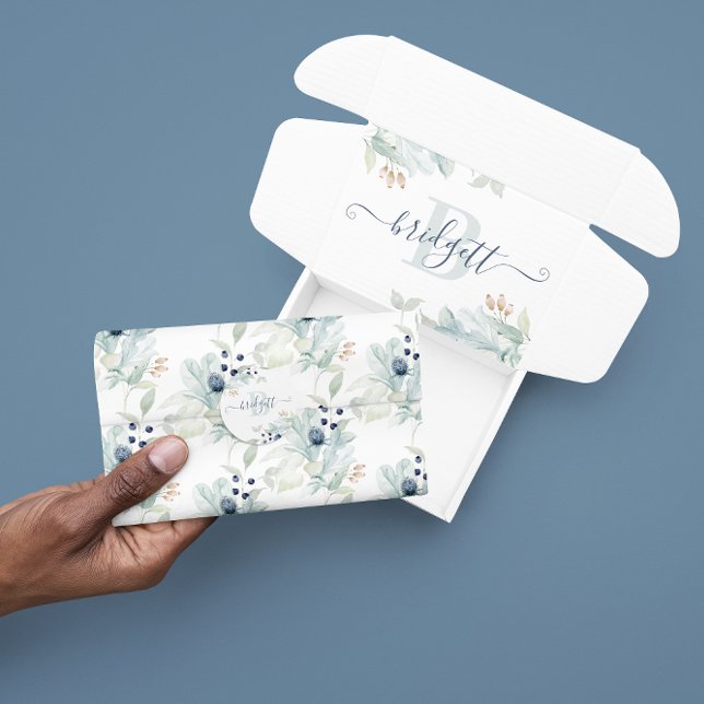 Papier Mousseline Aquarelle bleu poussiéreux Papier Tissu Floral (Celebrate someone special with this watercolor floral tissue paper! Matching collection available! )