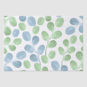 Papier Mousseline Aquarelle bleu vert Motif feuille ronde