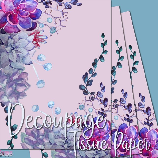 Papier Mousseline Aquarelle bleu violet succulents (Créateur téléchargé)