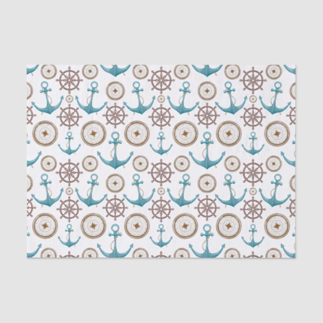 Papier Mousseline Aquarelle Bleue Cute Motif marin nautique (Recto)