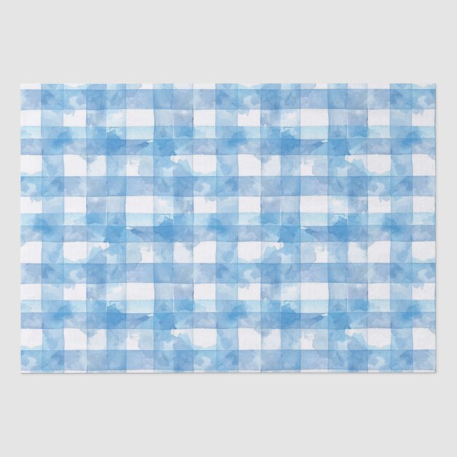 Papier Mousseline Aquarelle bleue En vichy (Recto)