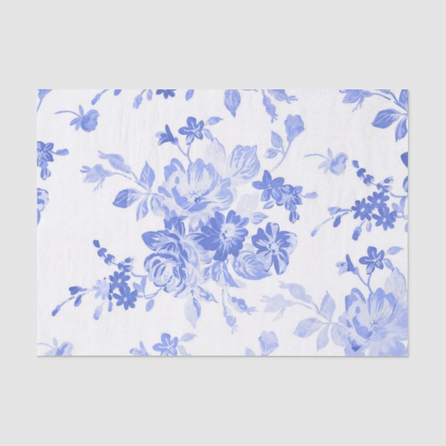 Papier Mousseline Aquarelle bleue Floral (Recto)