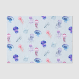 Papier Mousseline Aquarelle bleue Mixte de couleur méduse