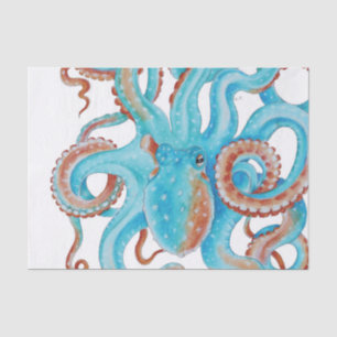 Papier Mousseline Aquarelle bleue pâle octopique Turquoise