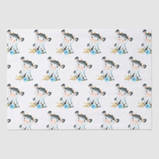 Papier Mousseline Aquarelle bleue Petite vache