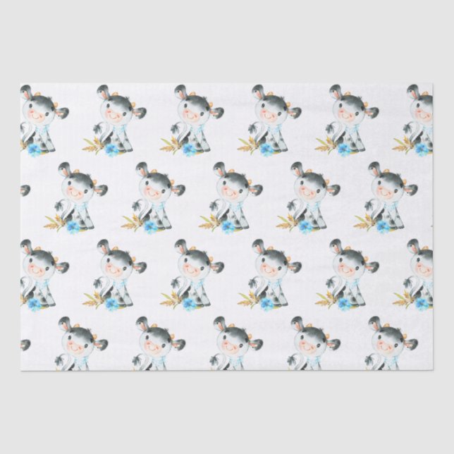 Papier Mousseline Aquarelle bleue Petite vache (Recto)