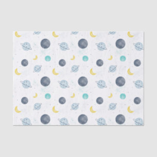 Papier Mousseline Aquarelle Blue Space Planet Motif
