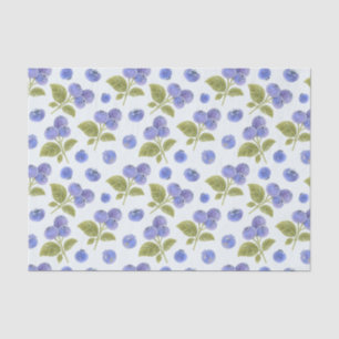Papier Mousseline Aquarelle Blueberry Fruit avec Feuille Bleu clair