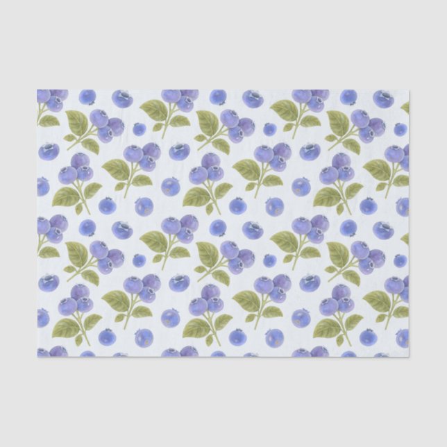 Papier Mousseline Aquarelle Blueberry Fruit avec Feuille Bleu clair (Recto)
