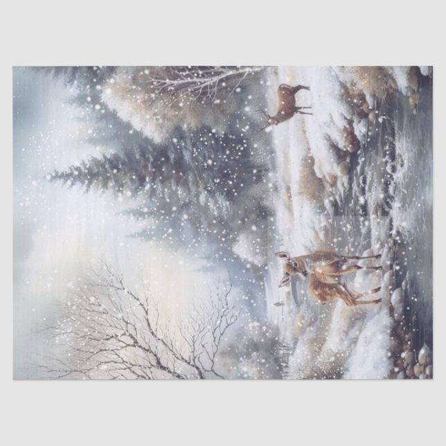 Papier Mousseline Aquarelle Bois Cerf d'hiver (Recto)