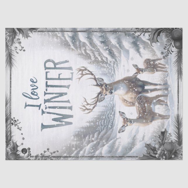 Papier Mousseline Aquarelle Bois Cerf d'hiver (Recto)