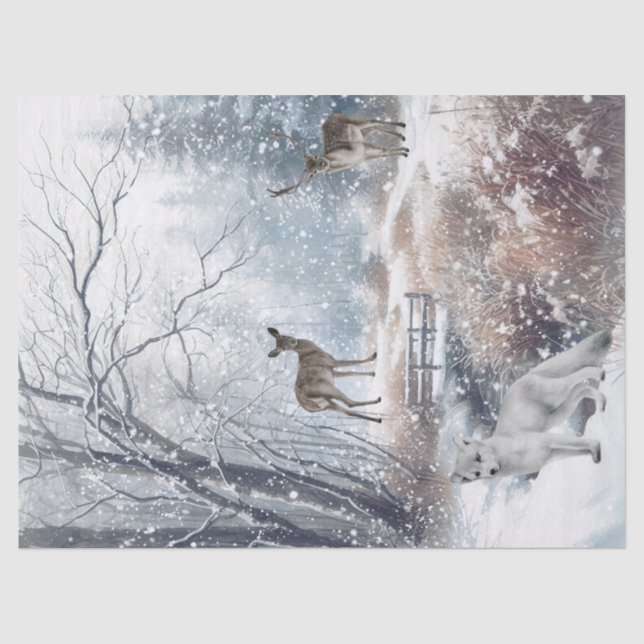 Papier Mousseline Aquarelle Bois Cerf d'hiver (Recto)