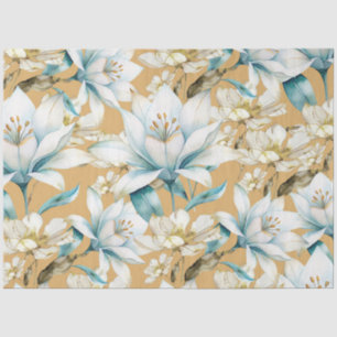 Papier Mousseline Aquarelle botanique bleu blanc lily floral