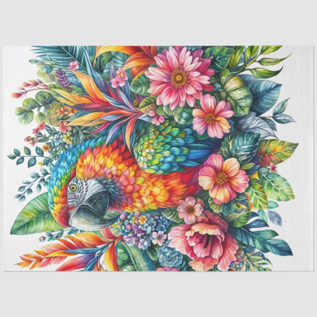 Papier Mousseline Aquarelle botanique de perroquets (Recto)