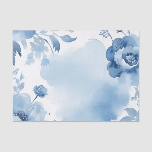 Papier Mousseline Aquarelle botanique moderne bleu doux (Recto)
