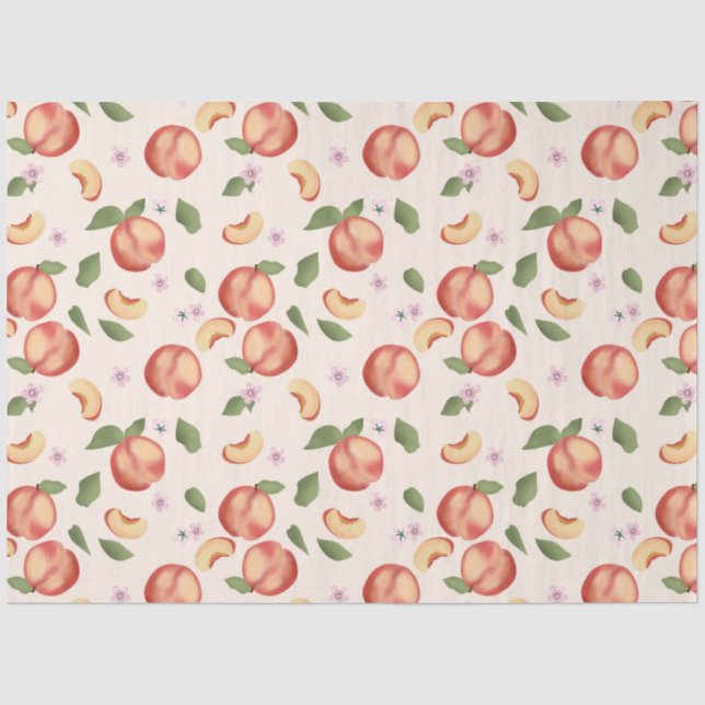 Papier Mousseline Aquarelle botanique Pêches et fleurs (Recto)