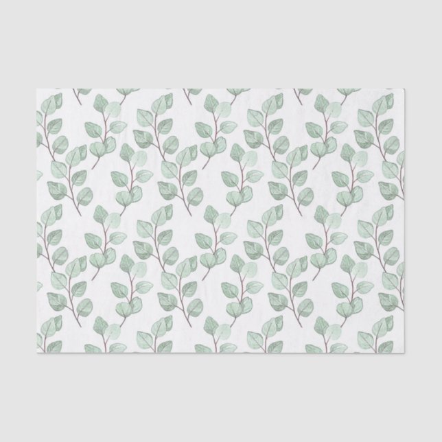 Papier Mousseline Aquarelle botanique Vert Feuille Feuillage rustiqu (Recto)
