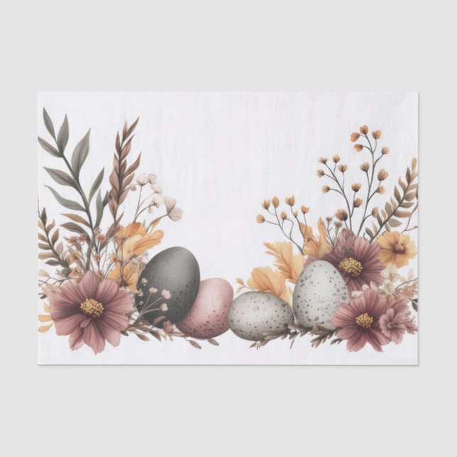 Papier Mousseline Aquarelle bouillie Oeufs de Pâques avec fleurs (Recto)