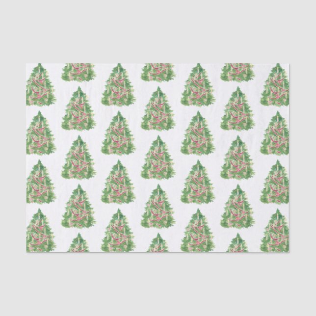 Papier Mousseline Aquarelle Bourgogne et arbre de Noël vert (Recto)