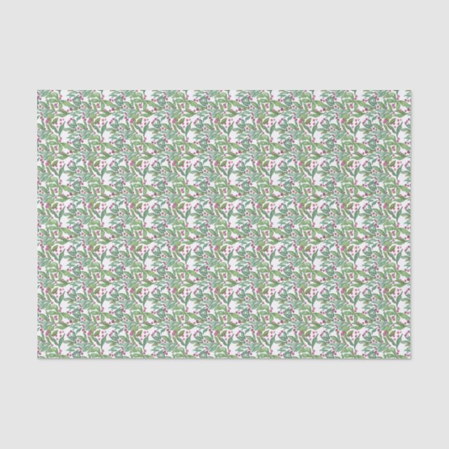 Papier Mousseline Aquarelle Bourgogne et Noël vert Holly (Recto)