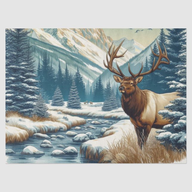 Papier Mousseline Aquarelle Bull Elk par Stream Tissu Papier (Recto)