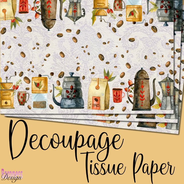 Papier Mousseline Aquarelle café broyeur pot tasse beans dentelle (Créateur téléchargé)