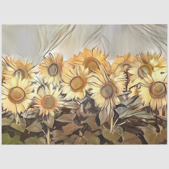 Papier Mousseline Aquarelle Champ De Fleurs De Soleil Élégante Colle (Recto)
