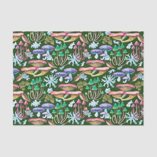 Papier Mousseline Aquarelle Champignons Abstraits de Forêt Sauvage (Recto)