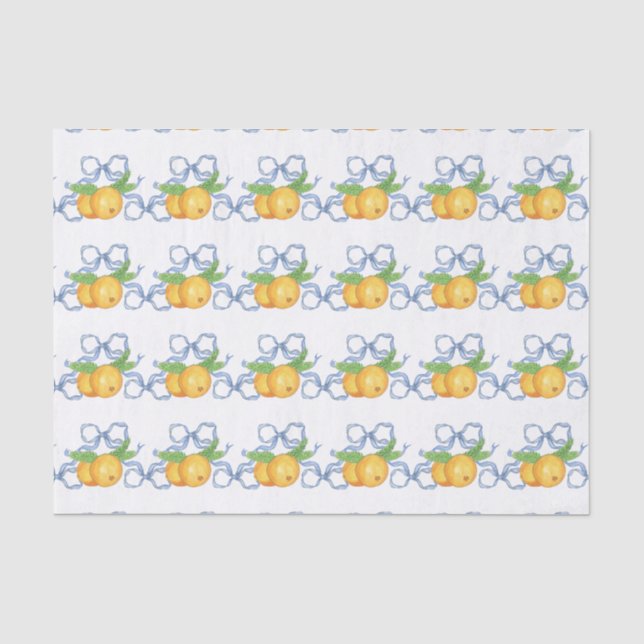Papier Mousseline Aquarelle Chinoiserie Blue Bows & Mandarins (Recto)