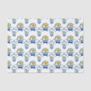 Papier Mousseline Aquarelle Chinoiserie Blue Bows & Mandarins