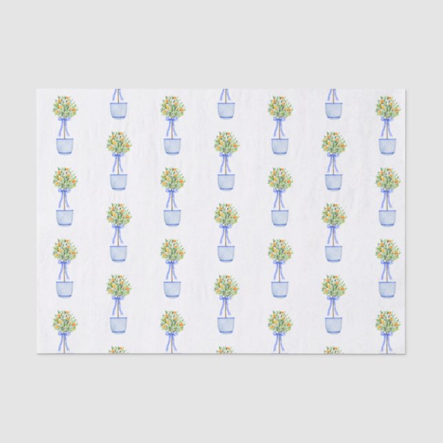Papier Mousseline Aquarelle Chinoiserie Orange Tree Topiary (Recto)