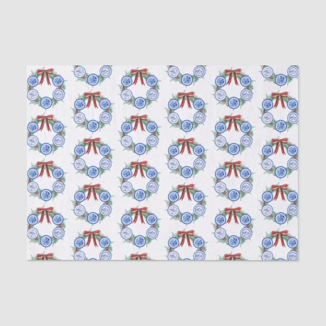 Papier Mousseline Aquarelle Chinoiserie Plaques Wreath Noël (Recto)
