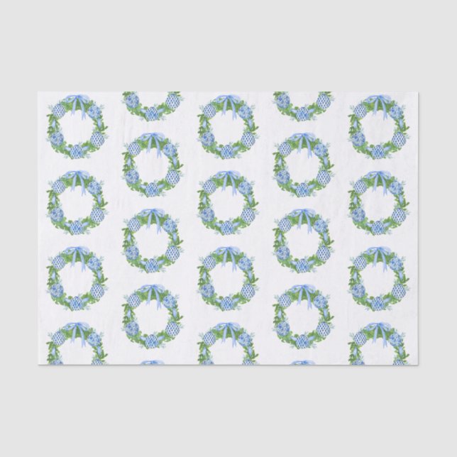 Papier Mousseline Aquarelle Chinoiserie Wreath Noël (Recto)