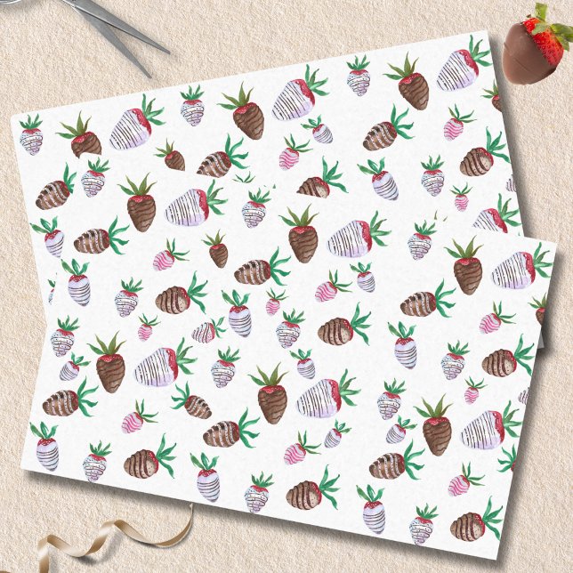 Papier Mousseline Aquarelle Chocolat Fraises couvertes (Créateur téléchargé)