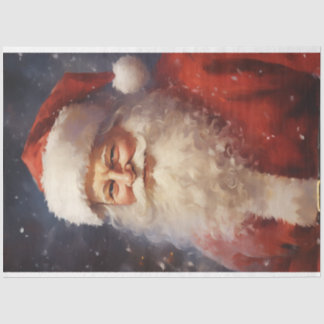 Papier Mousseline Aquarelle classique Père Noël souriant casquette r