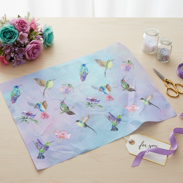 Papier Mousseline Aquarelle Colibri Oiseau Fleur (Créateur téléchargé)