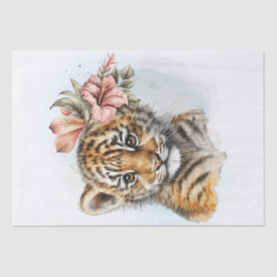 Papier Mousseline Aquarelle Cute Tiger Floral Cub