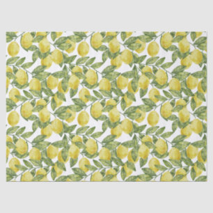 Papier Mousseline Aquarelle d'agrumes jaune citrons aux feuilles ver