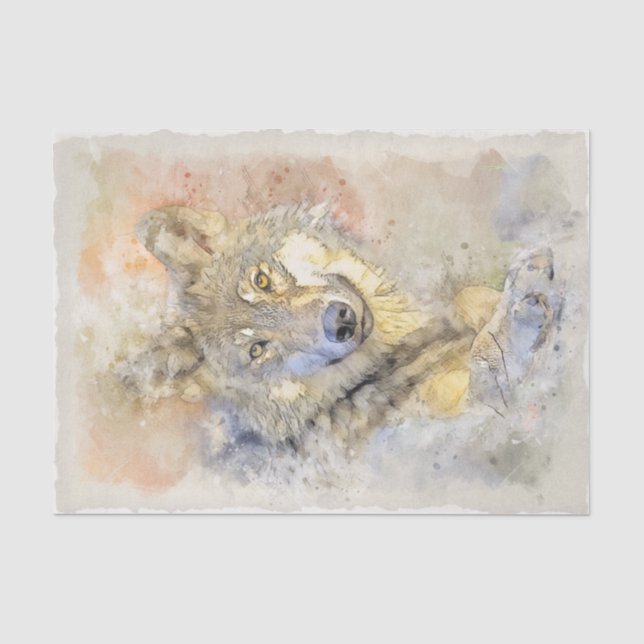 Papier Mousseline Aquarelle d'automne Wolf Grey Hunter (Recto)