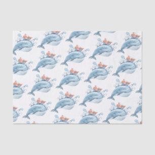 Papier Mousseline Aquarelle de baleine bleue